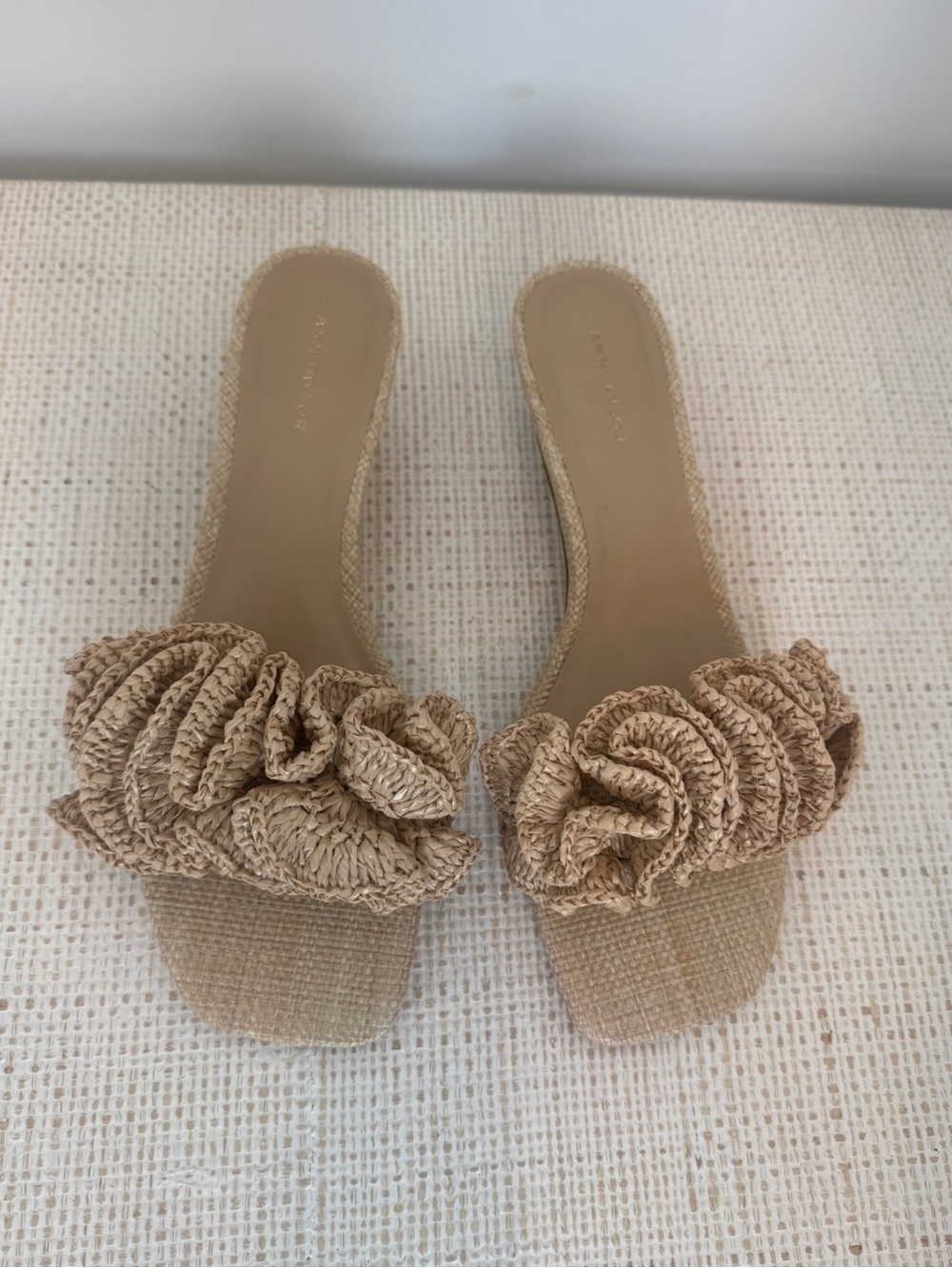 Ann Taylor Gathered Straw Kitten Heel Sandal
